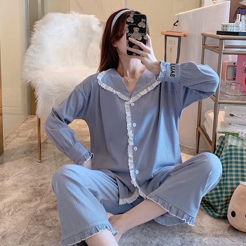 Loose cardigan cotton pajamas 2pcs set for women