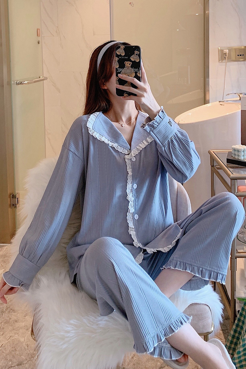 Loose cardigan cotton pajamas 2pcs set for women