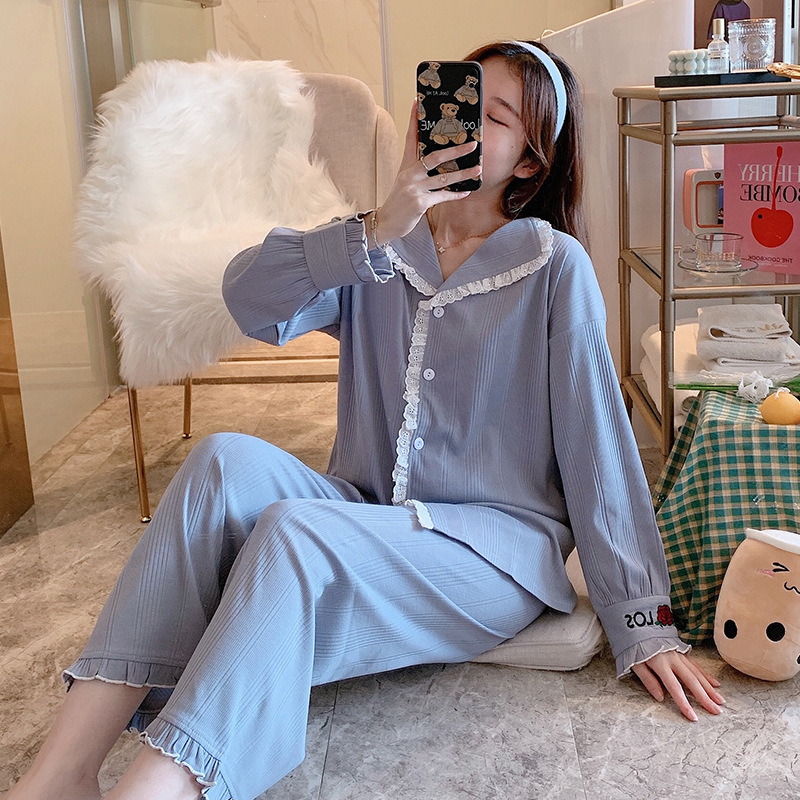 Loose cardigan cotton pajamas 2pcs set for women