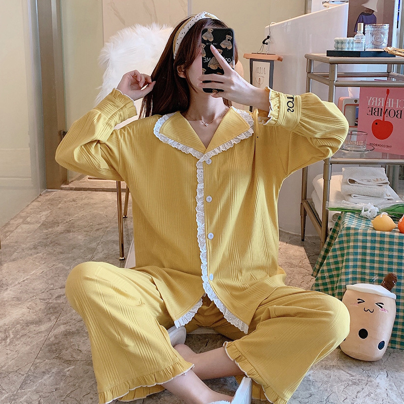 Loose cardigan cotton pajamas 2pcs set for women