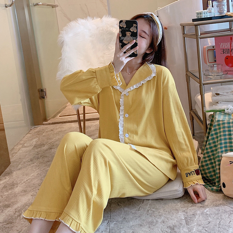 Loose cardigan cotton pajamas 2pcs set for women