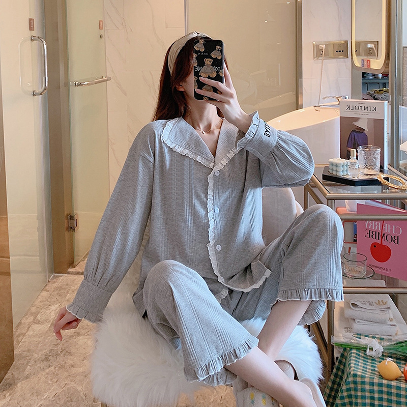 Loose cardigan cotton pajamas 2pcs set for women