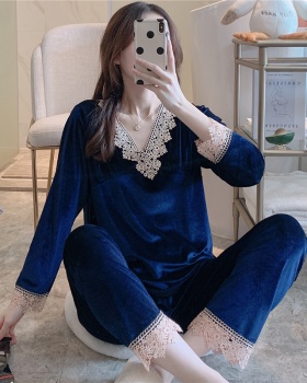 Winter lace pure V-neck Casual pajamas a set for women