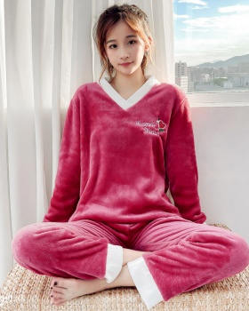 Thick flannel thermal plus velvet pajamas for women