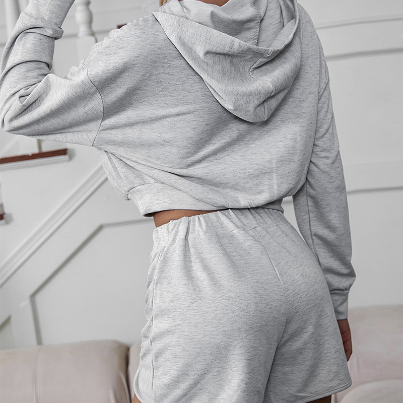 Gray European style shorts fashion hoodie a set for women