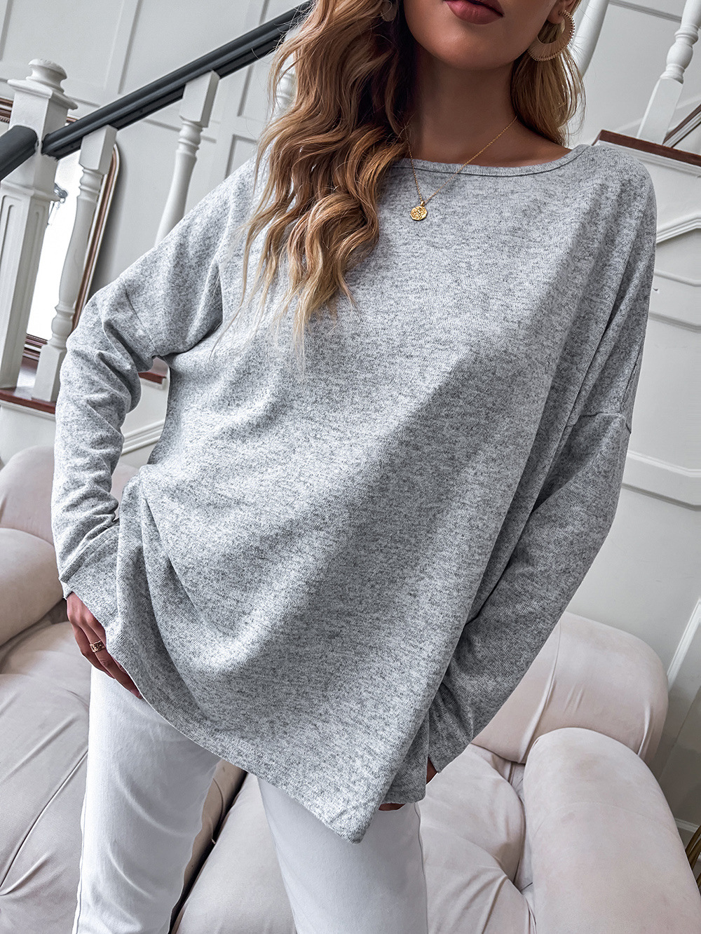Long sleeve round neck T-shirt Casual tops for women