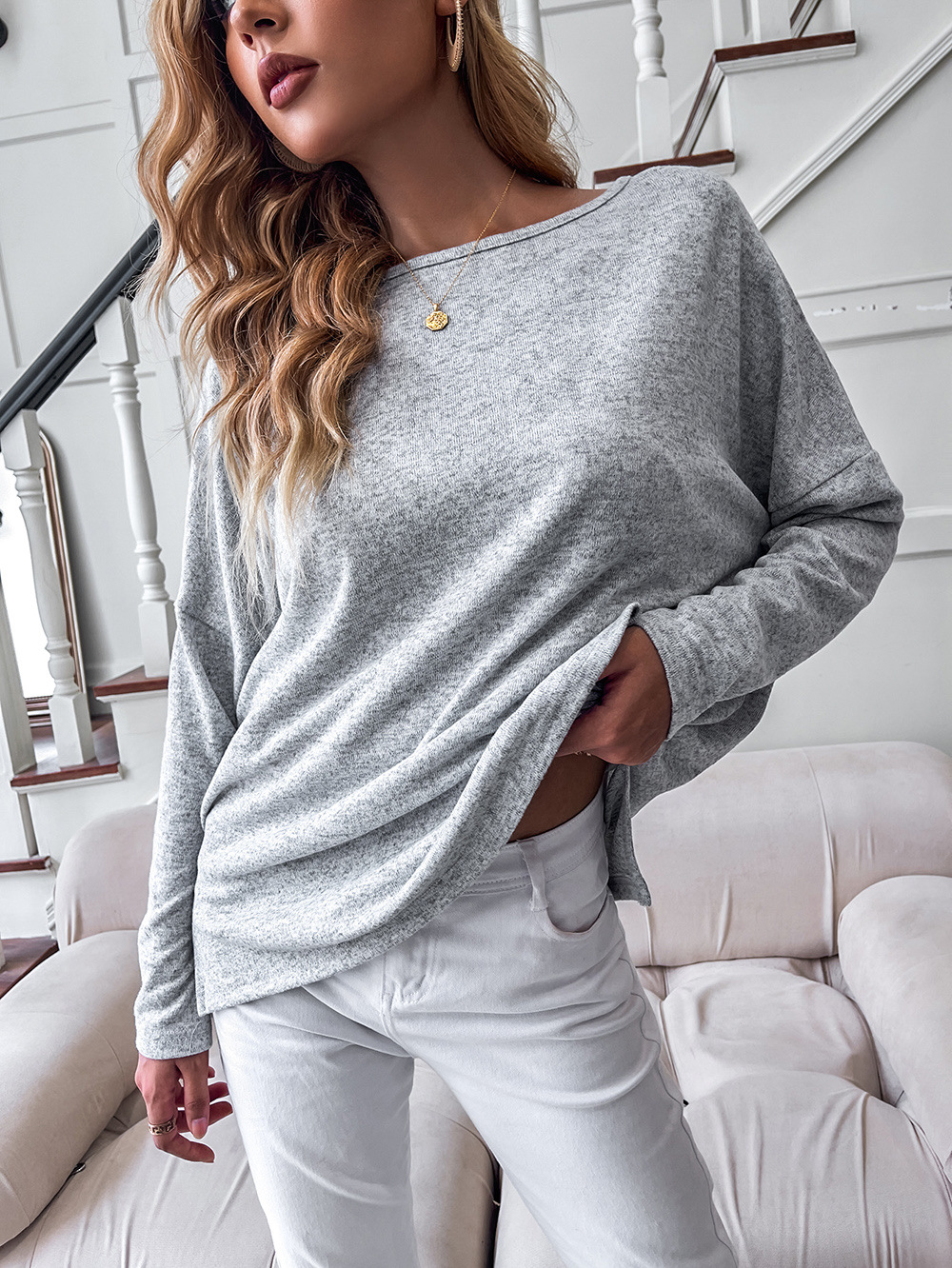 Long sleeve round neck T-shirt Casual tops for women