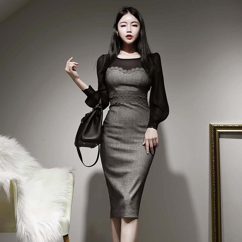 Autumn and winter business suit round neck dress