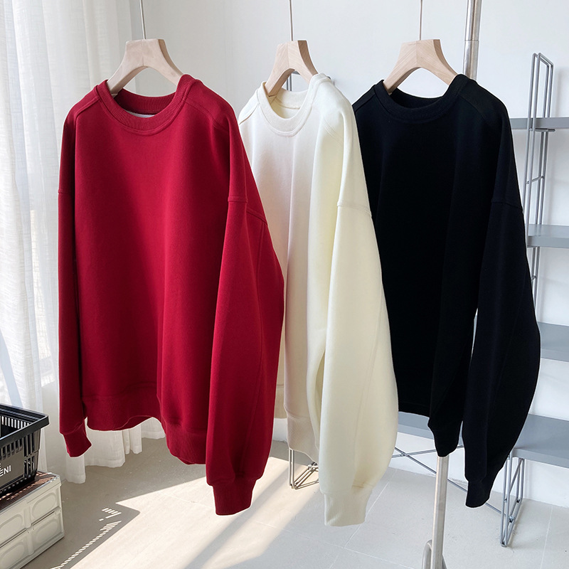 Lazy Korean style tops wine-red hoodie for women
