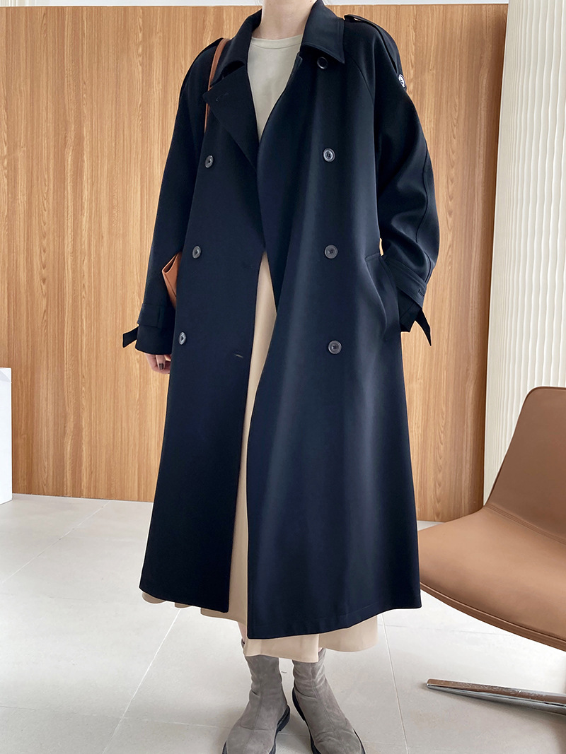 Loose British style windbreaker drape long coat