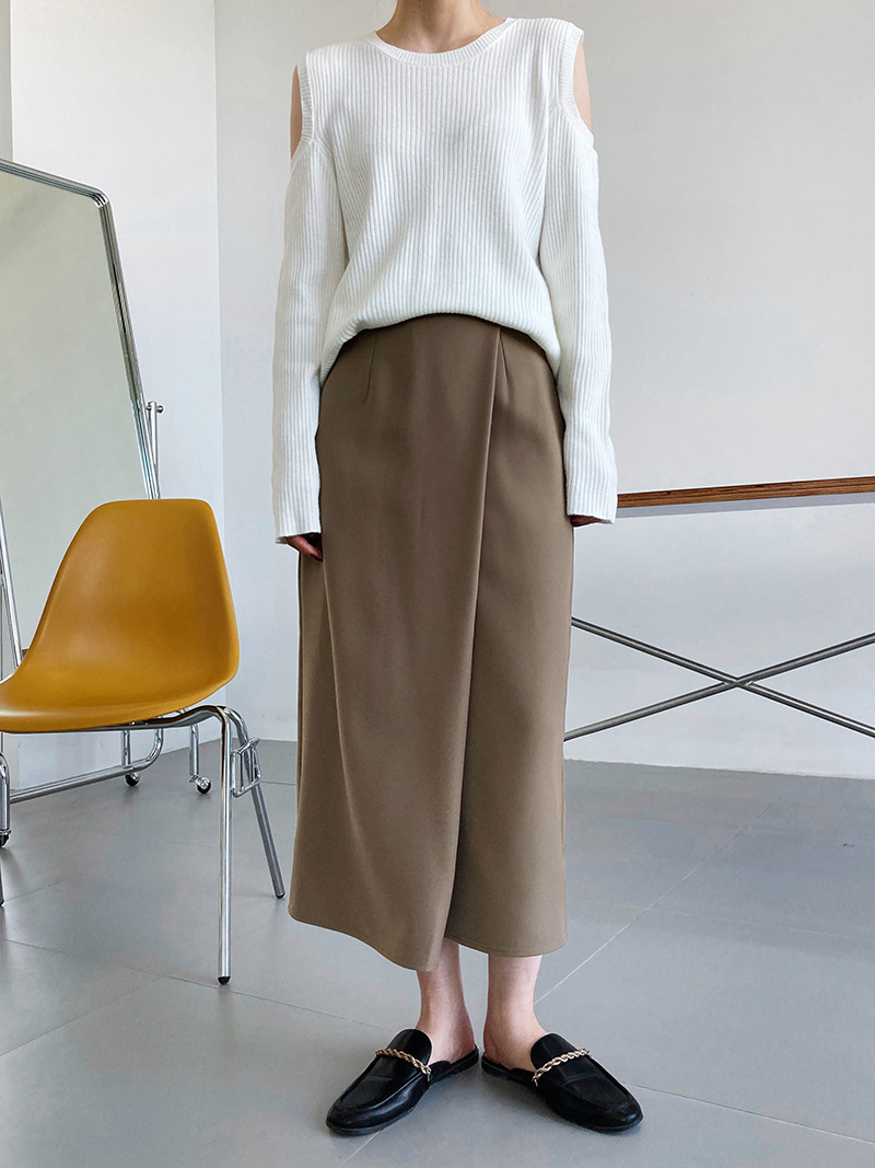 Casual autumn long business suit a buckle high waist placket skirt