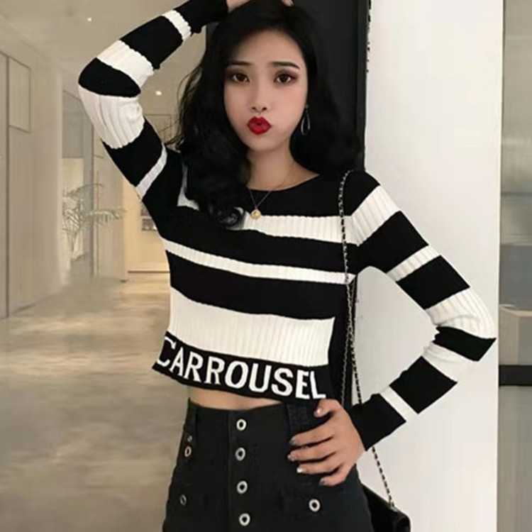 Navel bottoming sweater mixed colors tops