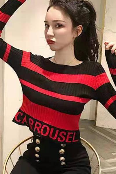 Navel bottoming sweater mixed colors tops
