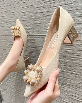 Pearl pointed shoes thick high-heeled shoes for women