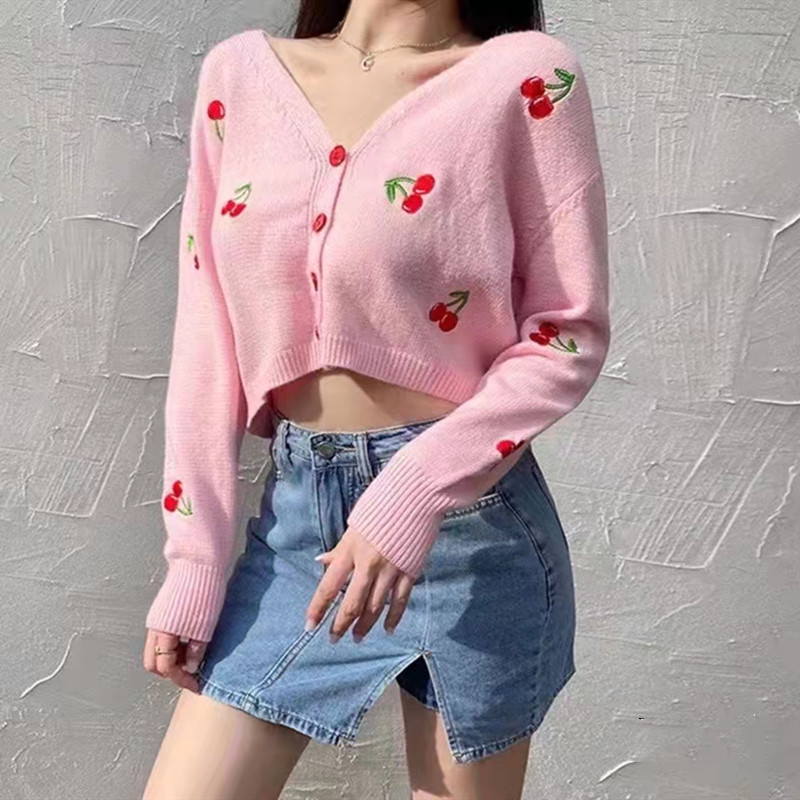 Knitted long sleeve jacket maiden pink tops for women