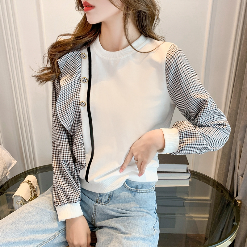 Spring and autumn hoodie plaid tops for women
