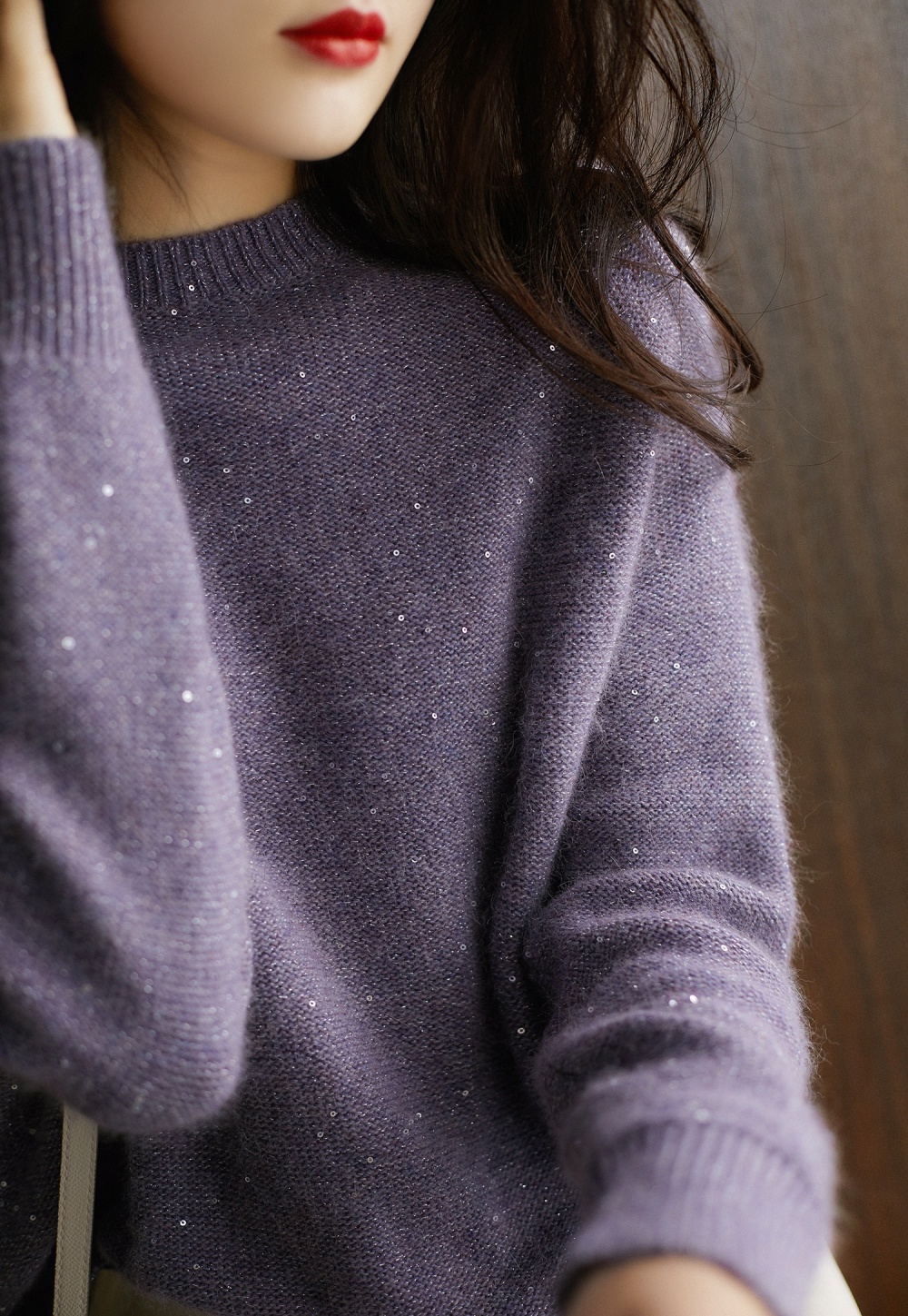 Lavender knitted sequins autumn sweet sweater