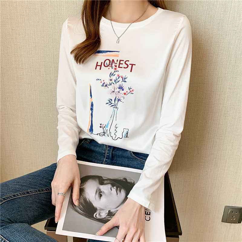 Long sleeve printing tops autumn T-shirt for women