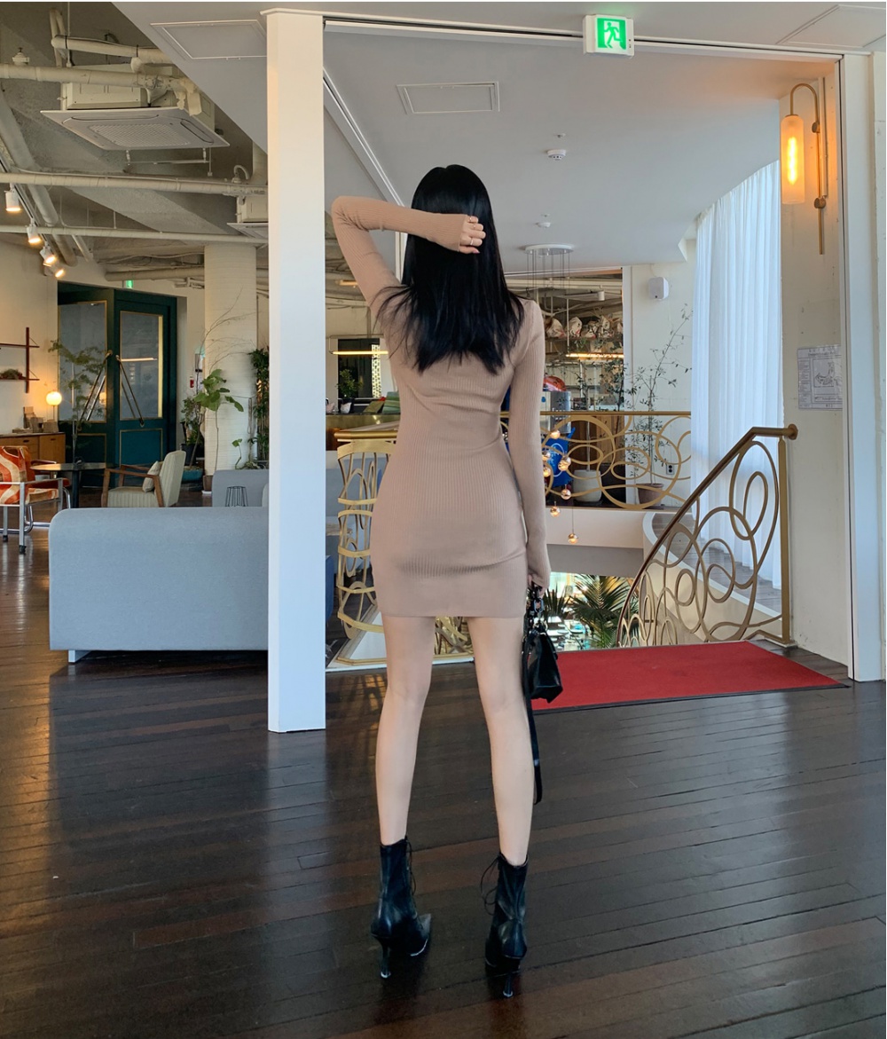 Long sleeve Korean style dress hip slim T-back for women