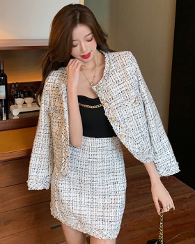 Retro fashion and elegant skirt plaid woolen coat