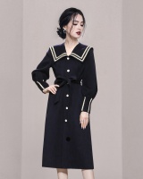 Lapel wool winter navy-blue lantern sleeve overcoat