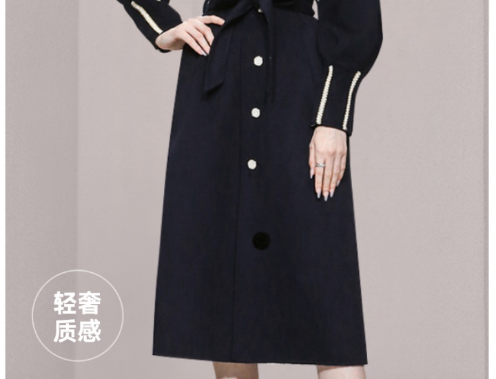 Lapel wool winter navy-blue lantern sleeve overcoat