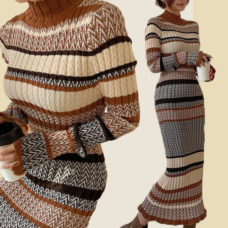 Knitted sweater long skirt for women