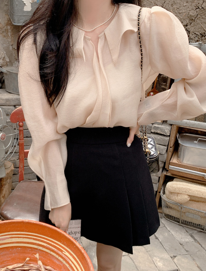 High waist slim skirt Korean style detachable shirt a set