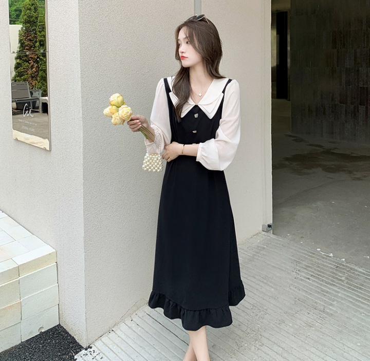 Doll collar Pseudo-two long dress temperament dress for women