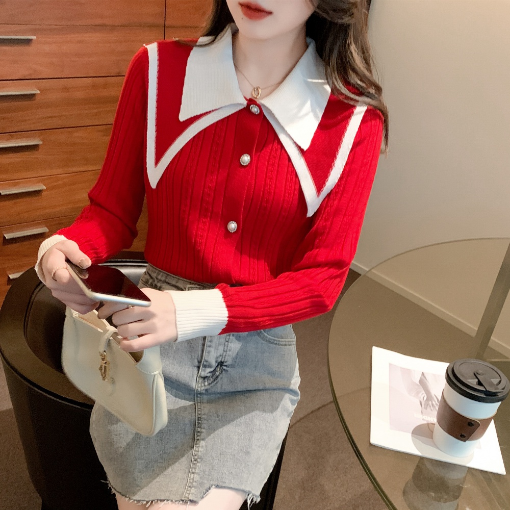 Shirt collar sweater autumn and winter shirt for women