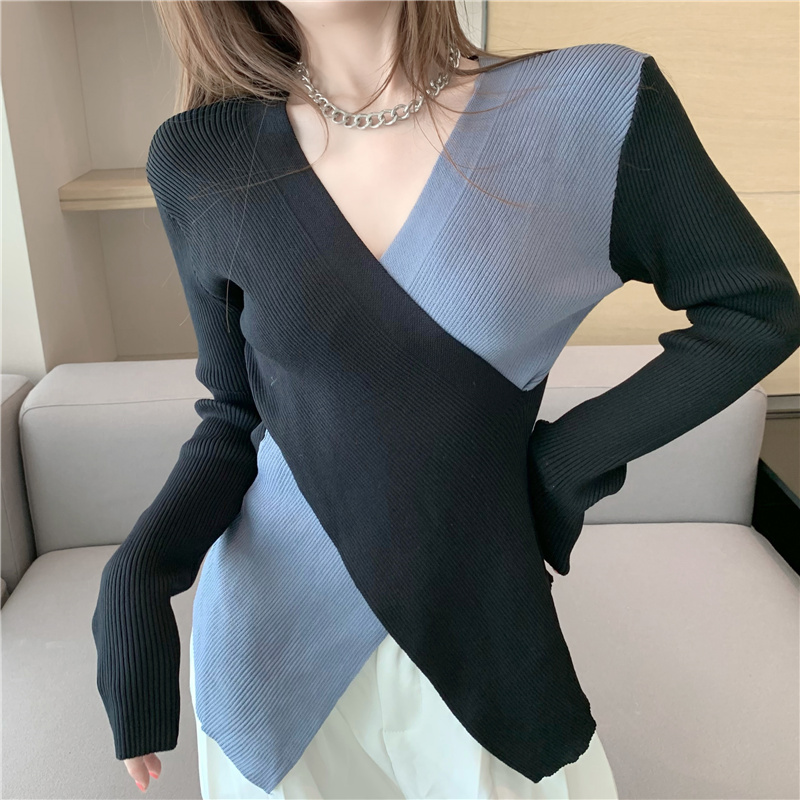 Cross long sleeve autumn sweater V-neck irregular tops
