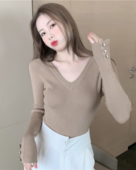 France style slim sweater buckle tops for women