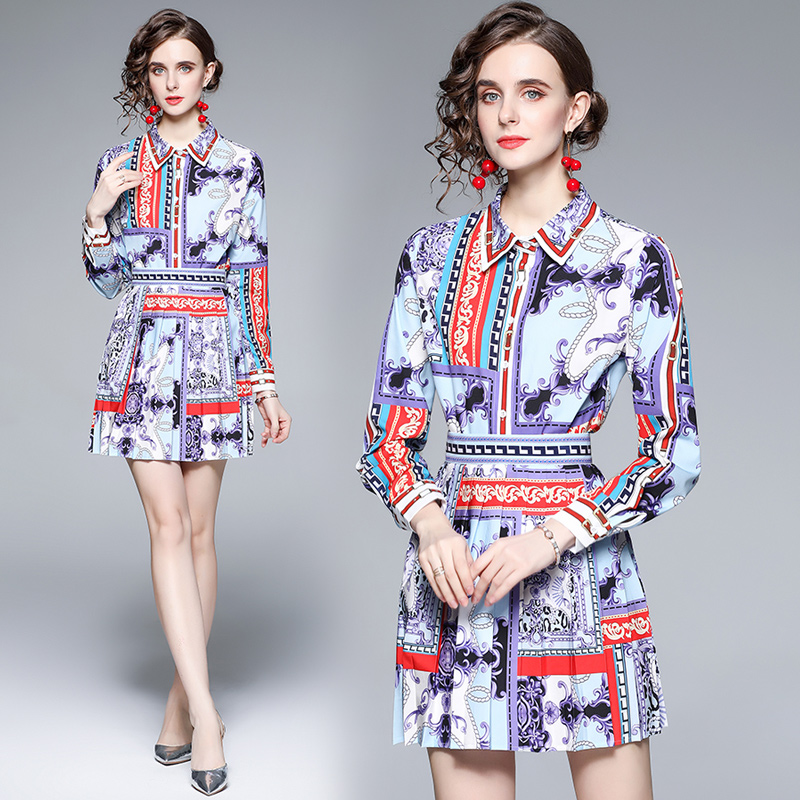 Printing fashion skirt long sleeve shirt a set for women