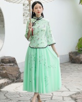 Chinese style fresh tops hand-painted floral long skirt 2pcs set