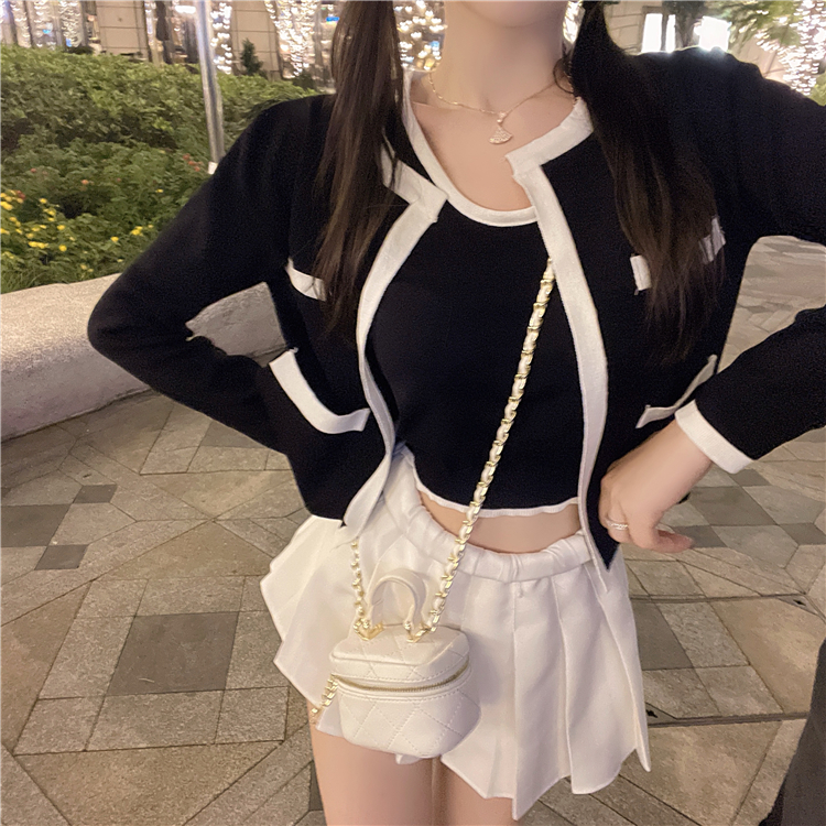 Fashion and elegant vest splice coat 2pcs set