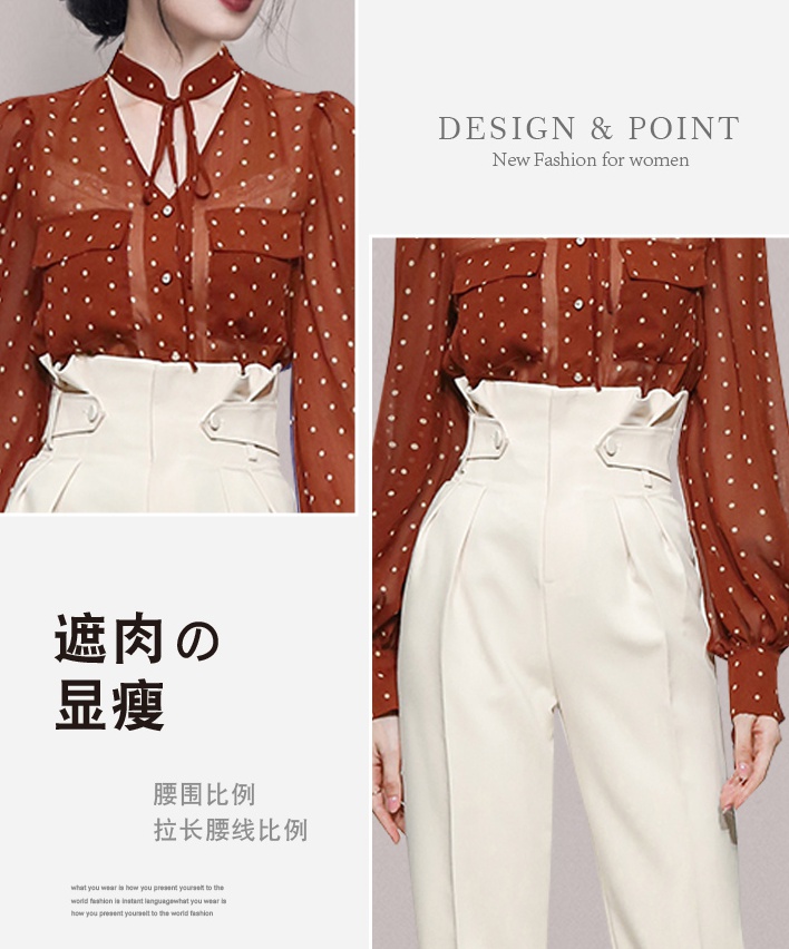 Fashion autumn shirt polka dot chiffon shirt 2pcs set