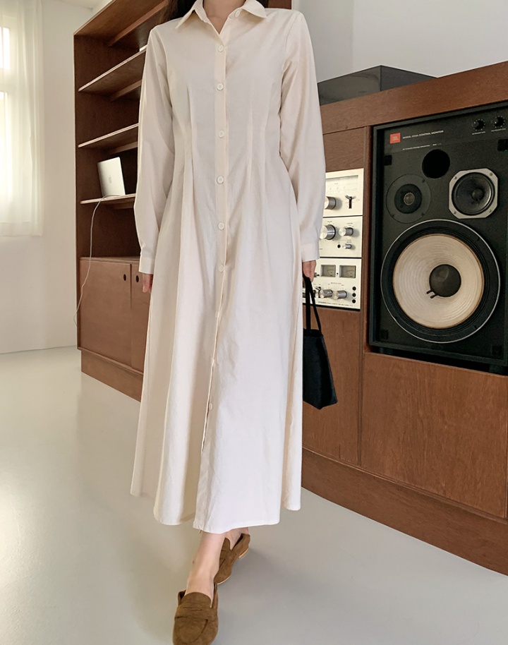 Simple all-match Korean style pure pinched waist dress