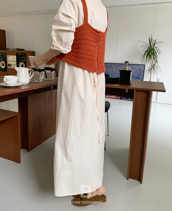 Simple all-match Korean style pure pinched waist dress