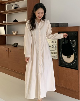 Simple all-match Korean style pure pinched waist dress