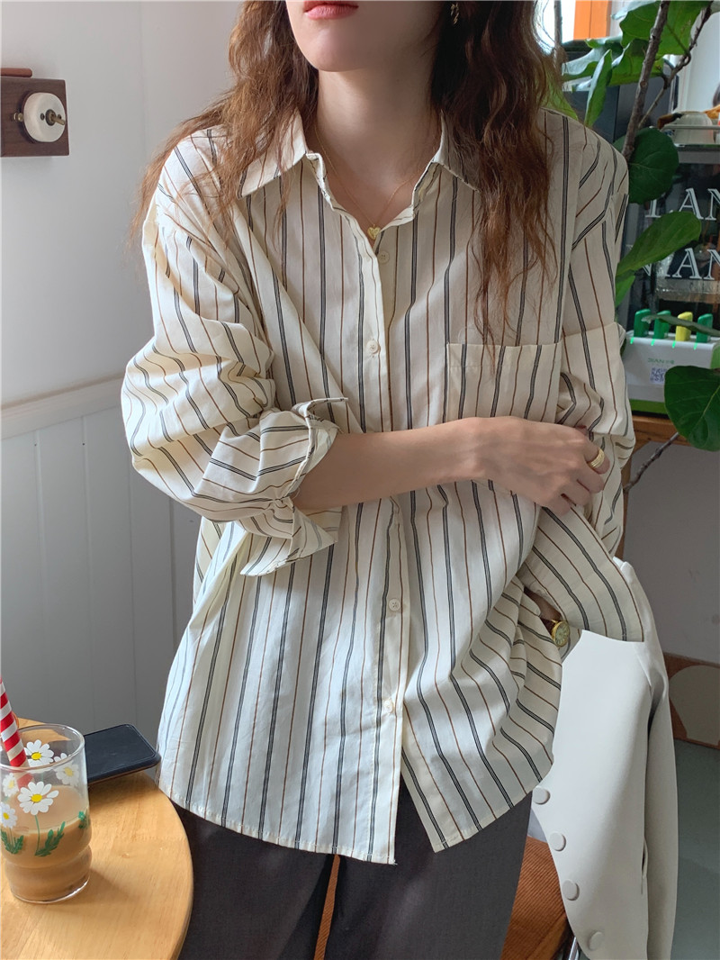 All-match Korean style long sleeve stripe shirt