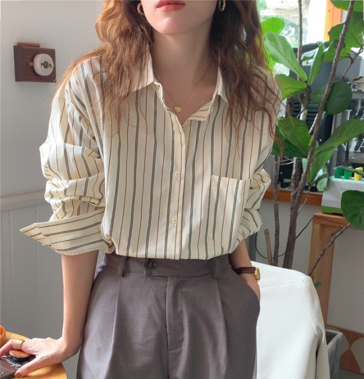 All-match Korean style long sleeve stripe shirt