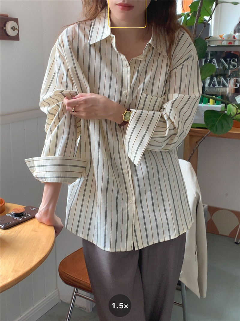 All-match Korean style long sleeve stripe shirt