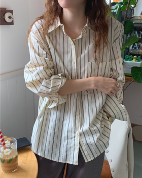 All-match Korean style long sleeve stripe shirt