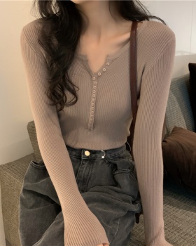 All-match Korean style small buckle sweater slim bottoming tops