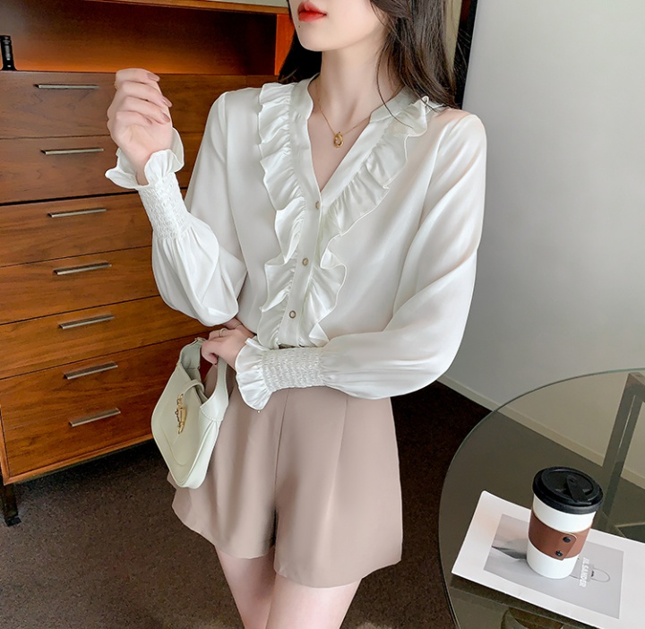 White lantern sleeve shirt temperament tops for women