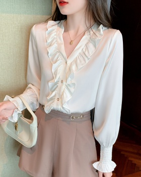 White lantern sleeve shirt temperament tops for women