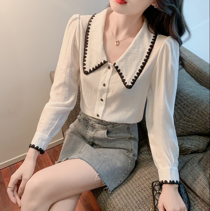 White chiffon tops long sleeve shirt for women