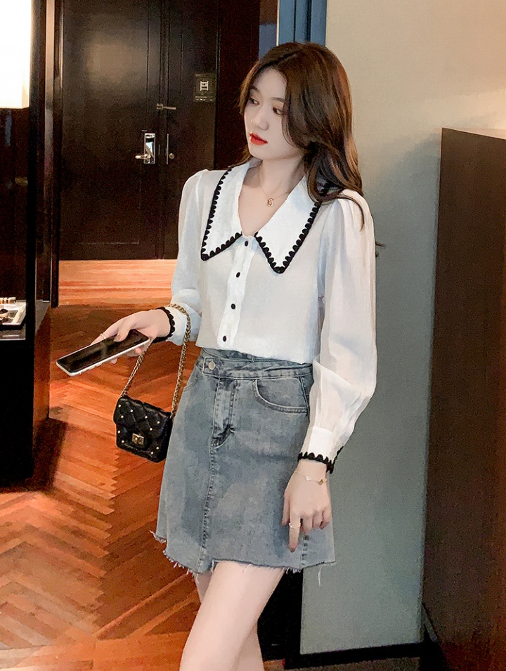 White chiffon tops long sleeve shirt for women