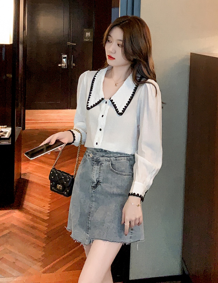 White chiffon tops long sleeve shirt for women