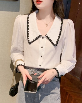 White chiffon tops long sleeve shirt for women